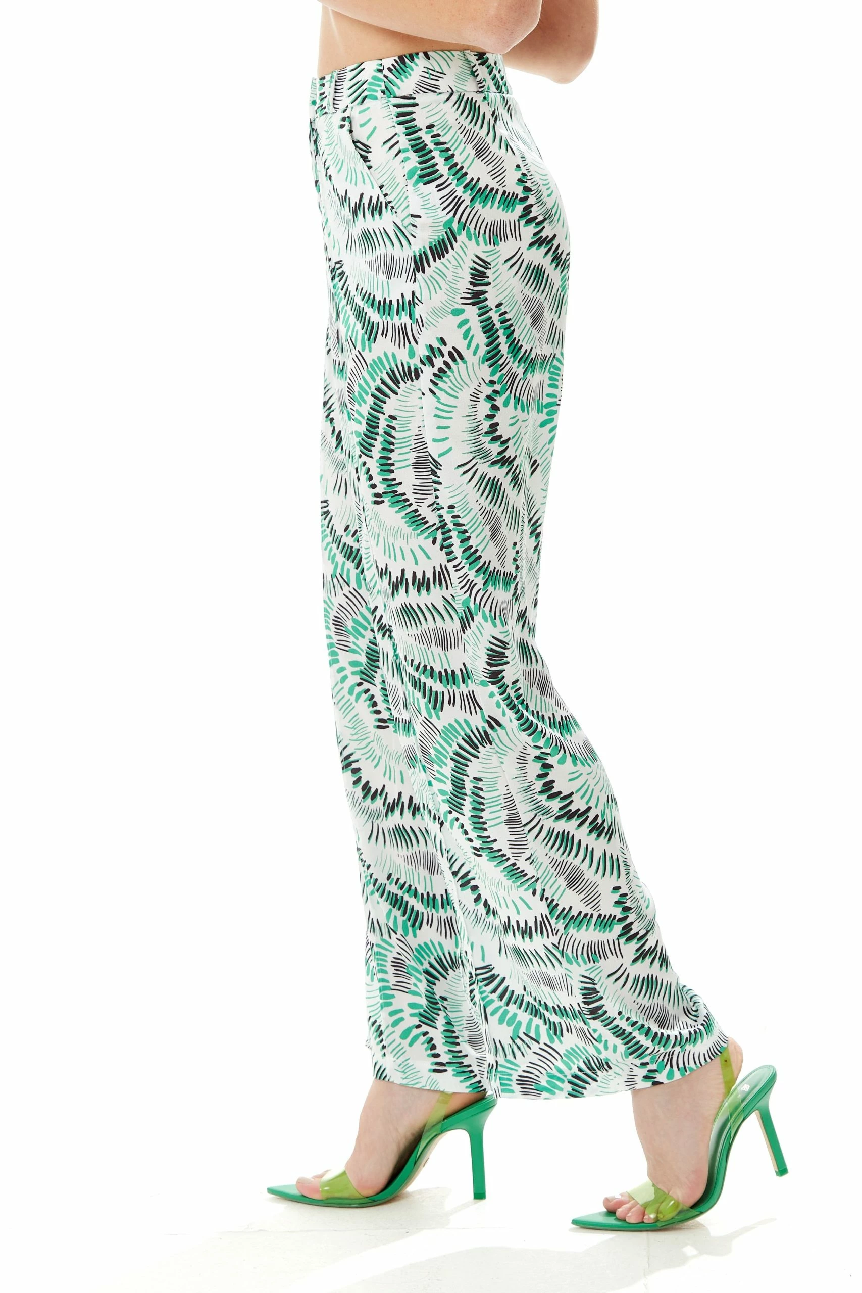 Liquorish Abstract Print Wide Leg Trousers in Green/White 5 Liquorish Abstract Print Wide Leg Trousers in Green/White - Image 3