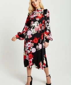 Liquorish Rose Print Midi Wrap Dress with Open Back Detail - Black 10 Liquorish Rose Print Midi Wrap Dress with Open Back Detail - Black -Liquorish Sales Store bdce18efafad4a978da5b2665df1db85 scaled