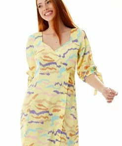 Liquorish Abstract Zebra Print Mini Dress with a Back Tie up in Yellow