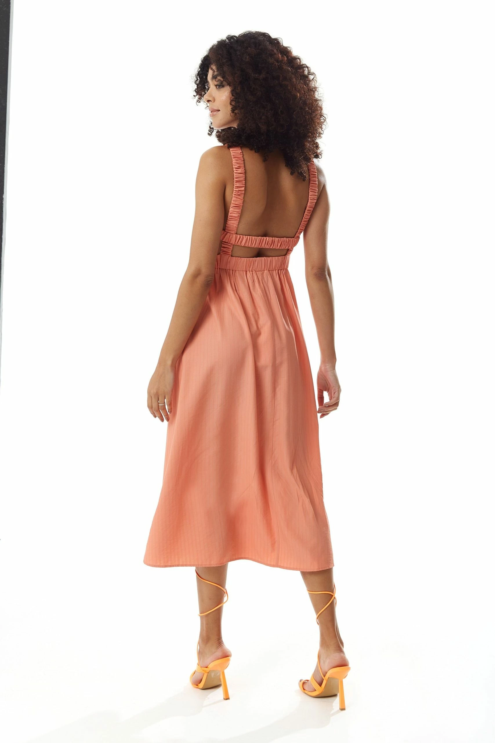 Liquorish Orange Midi Dress with Open Back and Elasticated Waist 6 Liquorish Orange Midi Dress with Open Back and Elasticated Waist - Image 4