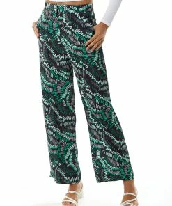 Liquorish Abstract Print Wide Leg Trousers in Green