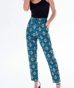 Liquorish African print cigarette suit trousers in blue, yellow & navy - Multicolour -Liquorish Sales Store bf535fc022ee483fa672c264b7645e32 scaled