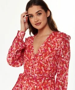 Liquorish Floral & Foil Print Midi Dress in Red -Liquorish Sales Store c1c2c545a2d24b529cd61abf89004686