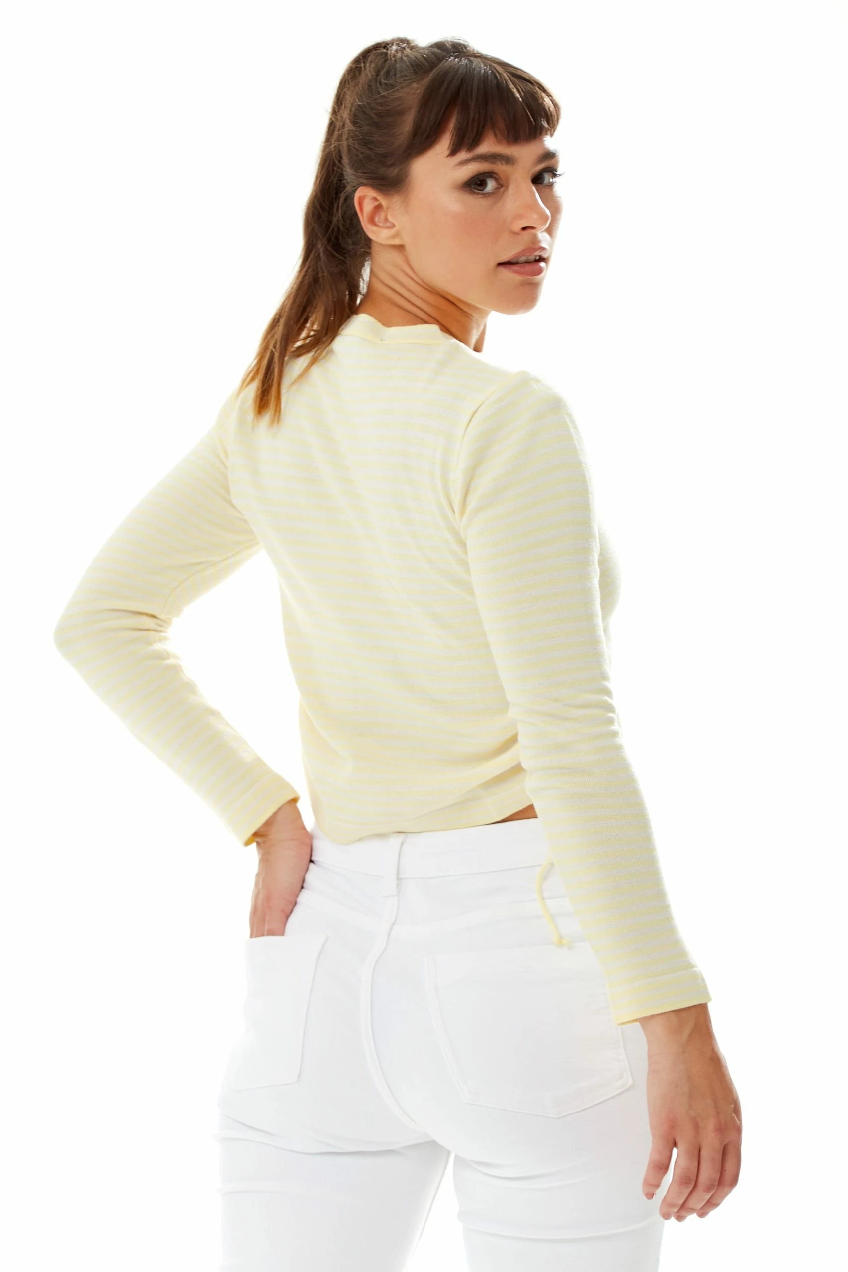 Liquorish Top in Yellow and White Stripes with Long Sleeves 7 Liquorish Top in Yellow and White Stripes with Long Sleeves - Image 5