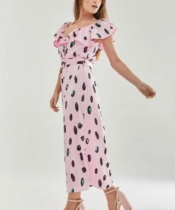 Liquorish Belted Midi Dress with Off Shoulder Sleeves in Light Pink Animal Print -Liquorish Sales Store c3b07365c08f49a396984bf0ed6c7bc3