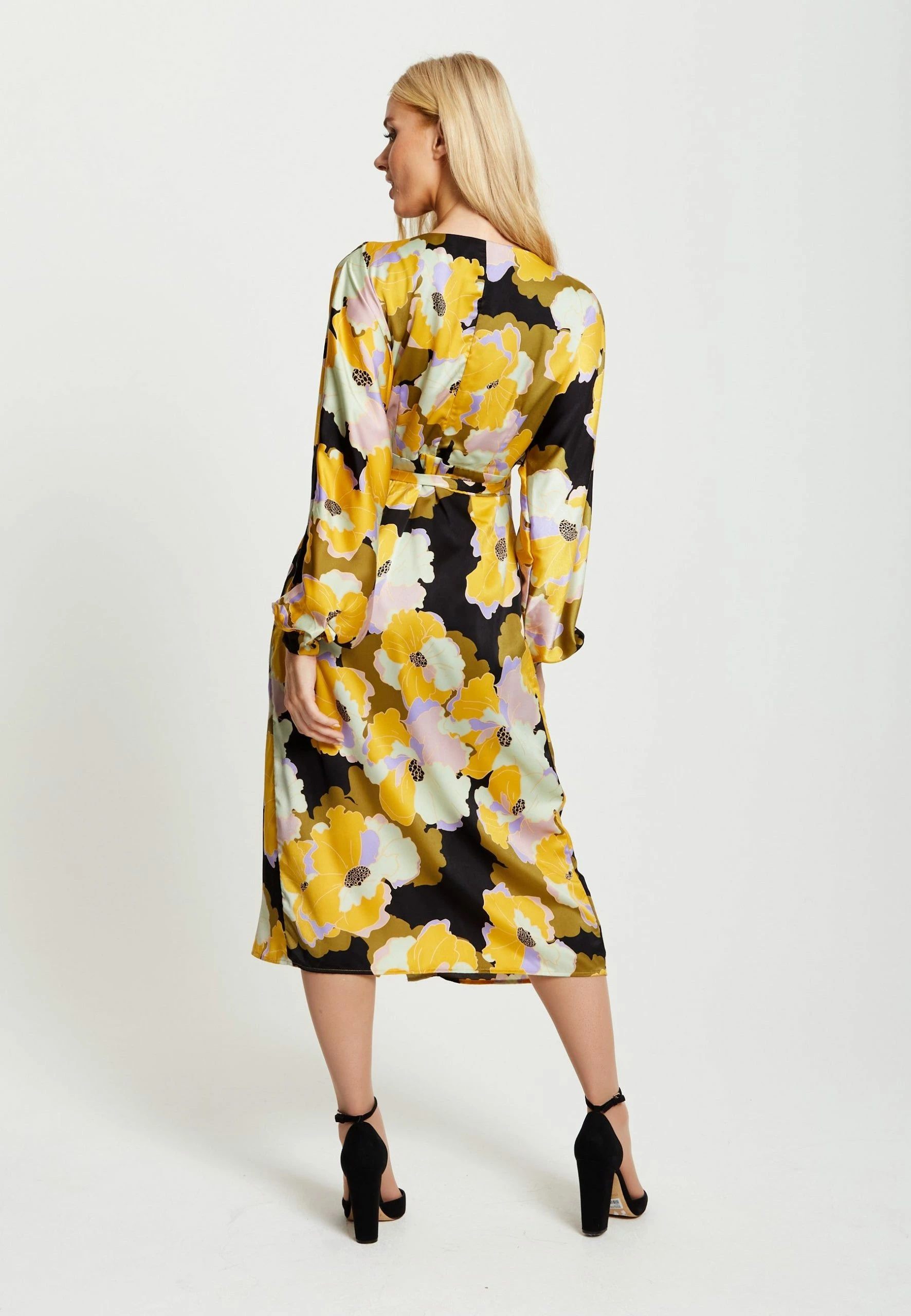 Liquorish Earth Tone Floral Print Midi Wrap Dress - Yellow 5 Liquorish Earth Tone Floral Print Midi Wrap Dress - Yellow - Image 3