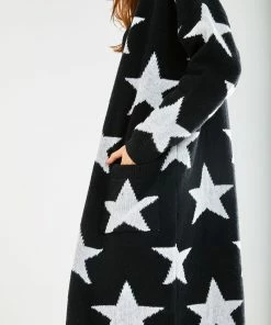 Liquorish Star Pattern Long Cardigan in Black - Black/White -Liquorish Sales Store c791212af30f4f698abc028587d7a7a2