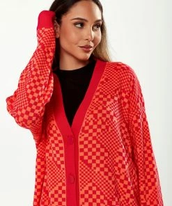 Liquorish Chequered Pattern Cardigan in Red & Orange -Liquorish Sales Store c7c4a76b09a3430b81bc78d92e6031ed