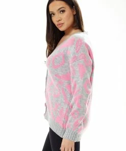 Liquorish Geometric Pattern Cardigan in Pink and Grey 10 Liquorish Geometric Pattern Cardigan in Pink and Grey -Liquorish Sales Store c92f84b39d124b448af56782029def40 scaled