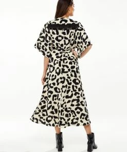 Liquorish Animal Print Midi Wrap Dress with Kimono sleeves in Black/White -Liquorish Sales Store c959797dfa314abc81dcd26fc7421eed