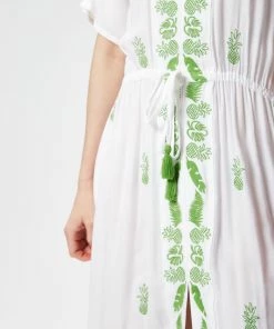 Liquorish White Maxi Beach Dress with Green Pineapple Embroidery -Liquorish Sales Store cddaa7a55a4c4f28852a398b5e6c789d scaled