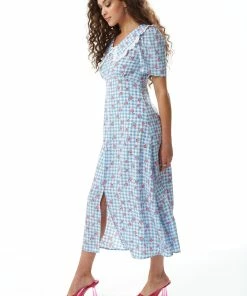 Liquorish Gingham and Floral Midi Dress in Blue and White with Trim Lace Collar -Liquorish Sales Store ce57b65e99e543d5926fad6e48aca48c scaled