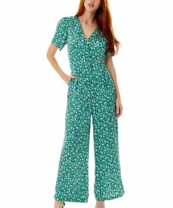 Liquorish Stroke Print Jumpsuit in Green