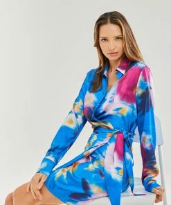 Liquorish Blue Floral Satin Mini Wrap Dress 10 Liquorish Blue Floral Satin Mini Wrap Dress -Liquorish Sales Store cf04356320a64ef0b2973b6588da5a47