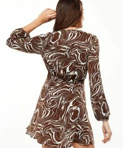Liquorish Scribble Print Mini Wrap Dress with Long sleeves in Brown 10 Liquorish Scribble Print Mini Wrap Dress with Long sleeves in Brown -Liquorish Sales Store cf18f188f8524f66b70afa3bac5eb5c9