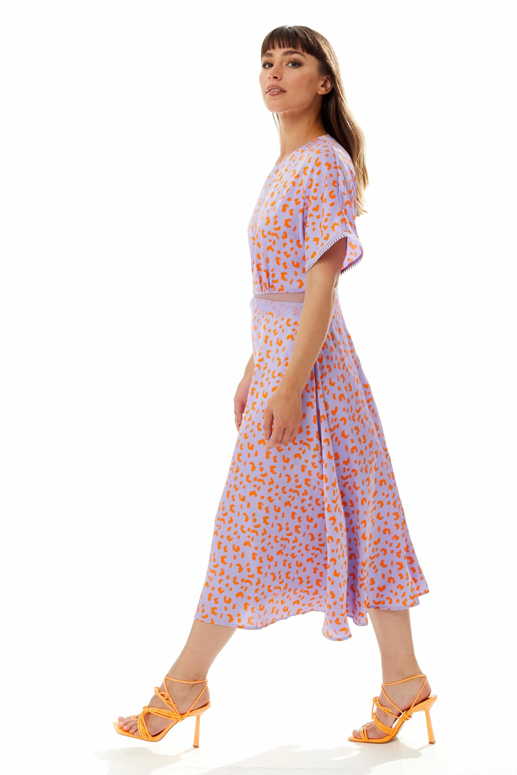 Liquorish Cheetah Print Midi Dress with Mesh Detailing in Lilac and Orange 4 Liquorish Cheetah Print Midi Dress with Mesh Detailing in Lilac and Orange - Image 2