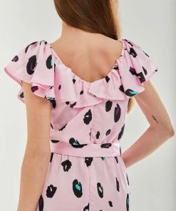 Liquorish Belted Midi Dress with Off Shoulder Sleeves in Light Pink Animal Print -Liquorish Sales Store d3ad8b9f217d43f3bca1f526e27f5f56