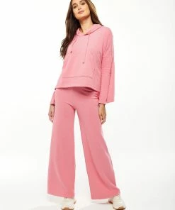 Liquorish Oversized Hooded Sweatshirt with Front Pocket in Pink