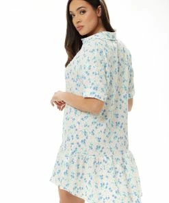 Liquorish Blue Floral Mini Shirt Dress in White - Blue & White -Liquorish Sales Store d61a19979afe44ce8c7882ad57d128fb scaled
