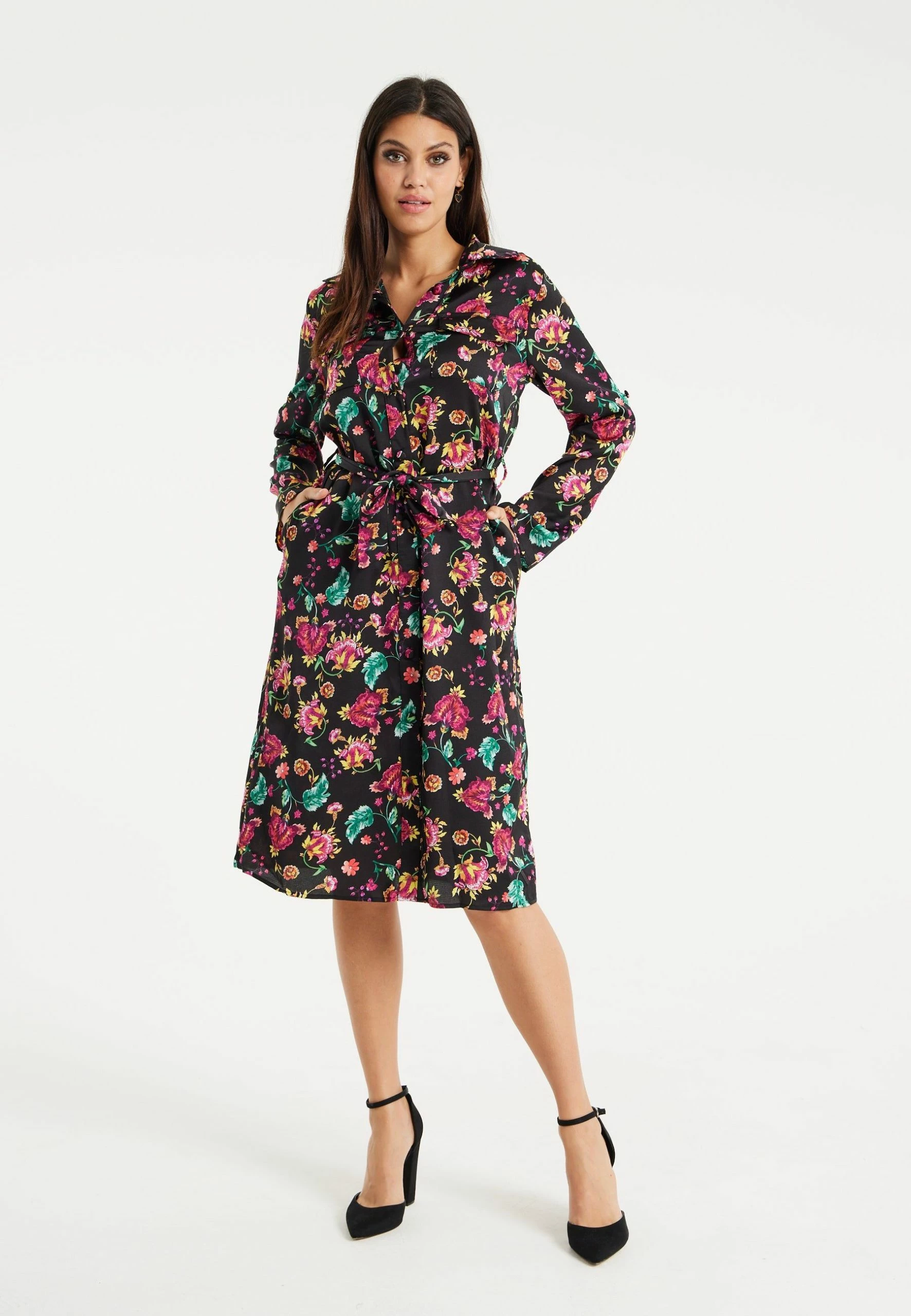 Liquorish Floral Print Shirt Dress in Multicolour & Black 4 Liquorish Floral Print Shirt Dress in Multicolour & Black - Image 2