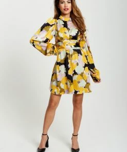 Liquorish Earth Tone Floral Print Mini Dress - Multicolour