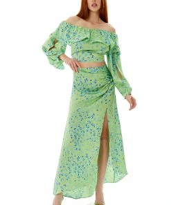 Liquorish ruffle long sleeve off the shoulder top with sleeve slits in green animal -Liquorish Sales Store d73f8ca66bb1442bb3b2c3637d7821a1 scaled