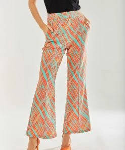 Liquorish Orange Scribble Flare Trousers