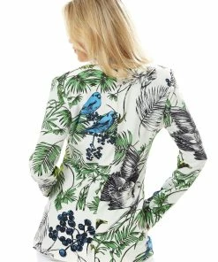 Liquorish Bird and Floral Print Blazer Jacket in Green/White - Multicolour -Liquorish Sales Store dba9cd38b9f44050931eeaa4518bd172 scaled