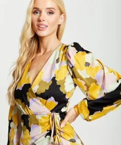 Liquorish Earth Tone Floral Print Midi Wrap Dress with Frill Details and Balloon Sleeves - Multicolour -Liquorish Sales Store dbe71158fda9402295b6d2b2d1c02024 scaled