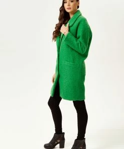 Liquorish Bouclè Coat in Green -Liquorish Sales Store df1af62a1ce44f6aa278bf92263a6779