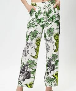 Liquorish Bird and Floral Print Trousers - Multicolour