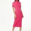 Liquorish Midi Dress with High Neck, Short Sleeves and Open Back Detail in Pink -Liquorish Sales Store eadb1762226b4228b6bef5f50066fce8