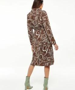 Liquorish Scribble Print Midi Shirt Dress in Brown -Liquorish Sales Store eb5fb89cfd964983b42d108bd352792f