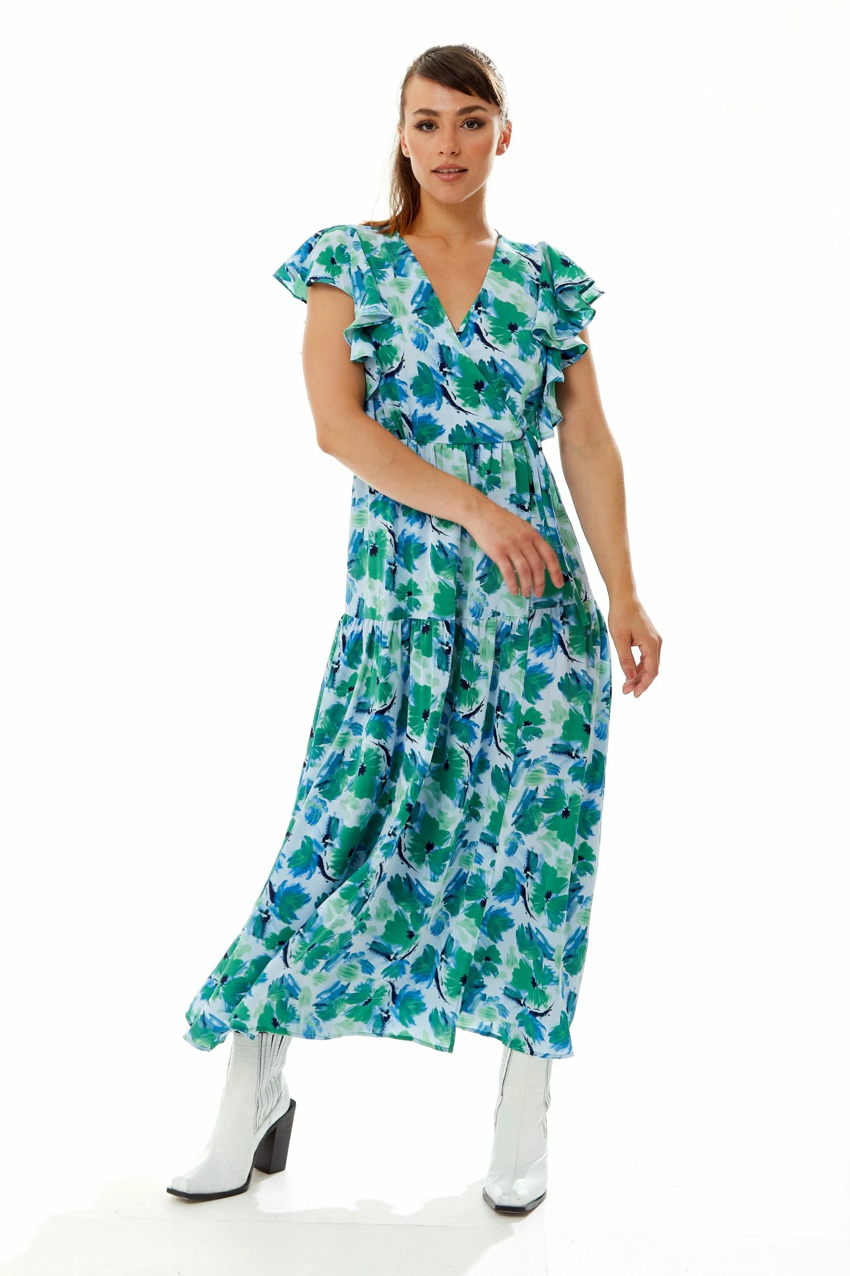 Liquorish Floral Maxi Wrap Dress in Green and Blue 4 Liquorish Floral Maxi Wrap Dress in Green and Blue - Image 2