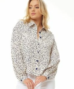 Liquorish Heart Print Shirt in Cream