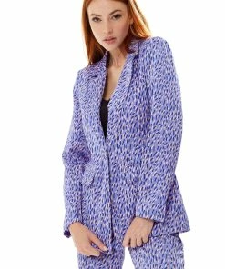 Liquorish Stroke Print Blazer in Purple