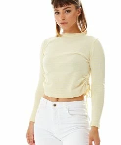 Liquorish Top in Yellow and White Stripes with Long Sleeves