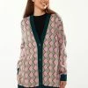Liquorish Diamond Pattern Cardigan in Pink & Green -Liquorish Sales Store f0acfcb8bade4ef88b13df03f9331d39