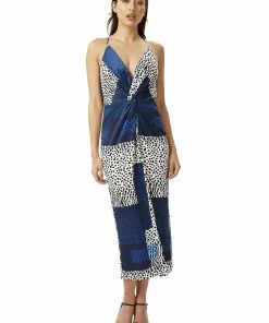 Liquorish Cami Midi Dress in Blue Square Animal Print