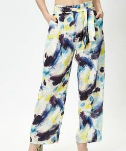 Liquorish Multicolour Abstract print trousers with matching tie waist
