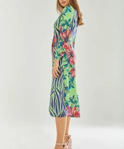 Liquorish Midi Dress in Floral and Animal Contrast Print with Waist Wrap Detail - Green -Liquorish Sales Store f18fe7164ce541b0991e99079d3534fd scaled