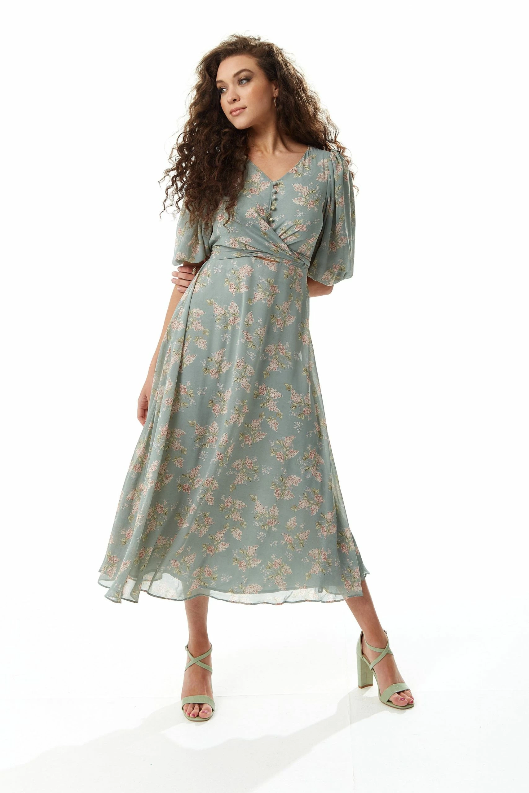 Liquorish Floral Midi Dress with Tie Waist in Mint Green 4 Liquorish Floral Midi Dress with Tie Waist in Mint Green - Image 2