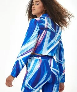 Liquorish graphic print cropped suit blazer with large lapel & in blue, white & pink -Liquorish Sales Store f3ddc75375604da79f71480e897929cf scaled