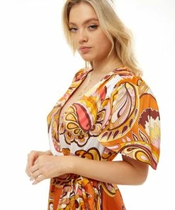 LIQUORISH FAKE WRAP MIDI DRESS IN ORNGE FLORAL - Orange -Liquorish Sales Store f5b70464094c405e9e03a8f7a6c7b01e scaled