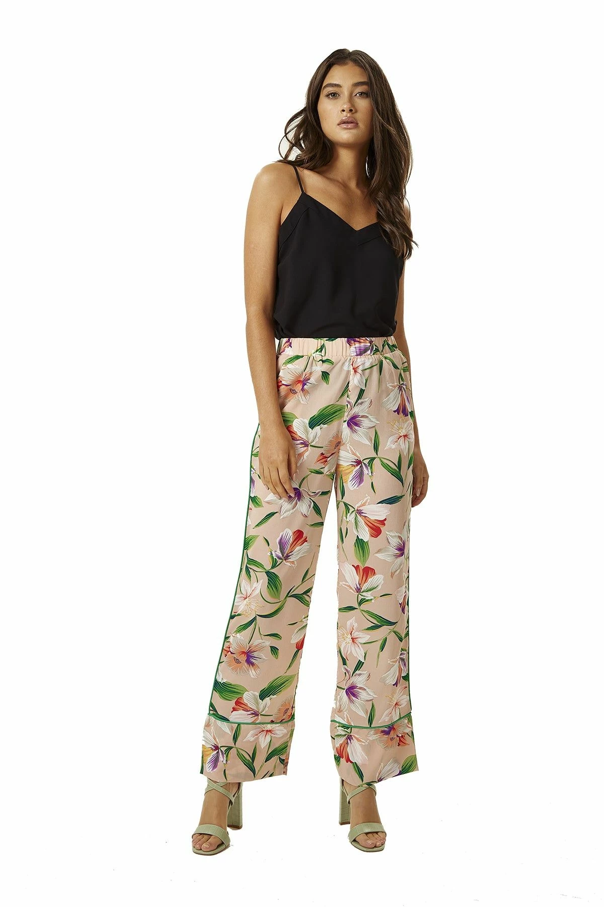 Liquorish Trousers in Floral Print with Green Piping - Multicolour 3 Liquorish Trousers in Floral Print with Green Piping - Multicolour