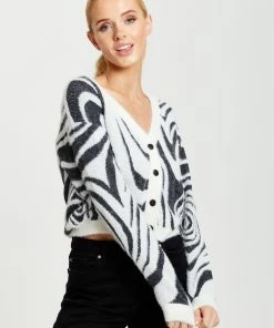 Liquorish Fluffy Black and White Cardigan - Black/White