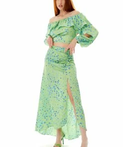 Liquorish Gathered Front Maxi Skirt With a Slit in Green Animal -Liquorish Sales Store f64eca8f9bfa48f0bbd7eb2bfefe871b scaled