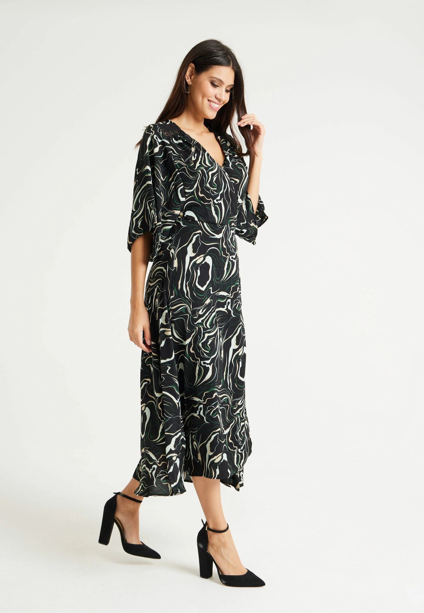 Liquorish Scribble Print Maxi Wrap Dress with Kimono Sleeves in Black 6 Liquorish Scribble Print Maxi Wrap Dress with Kimono Sleeves in Black - Image 4