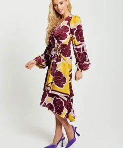 Liquorish Geometric Floral Print Midi Wrap Dress in Mustard and Burgundy - Multicolour -Liquorish Sales Store fbb8da1b4ab74bc69448097450a912f9 scaled