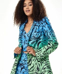 Liquorish Zebra Print Ombre Blazer in Blue and Green